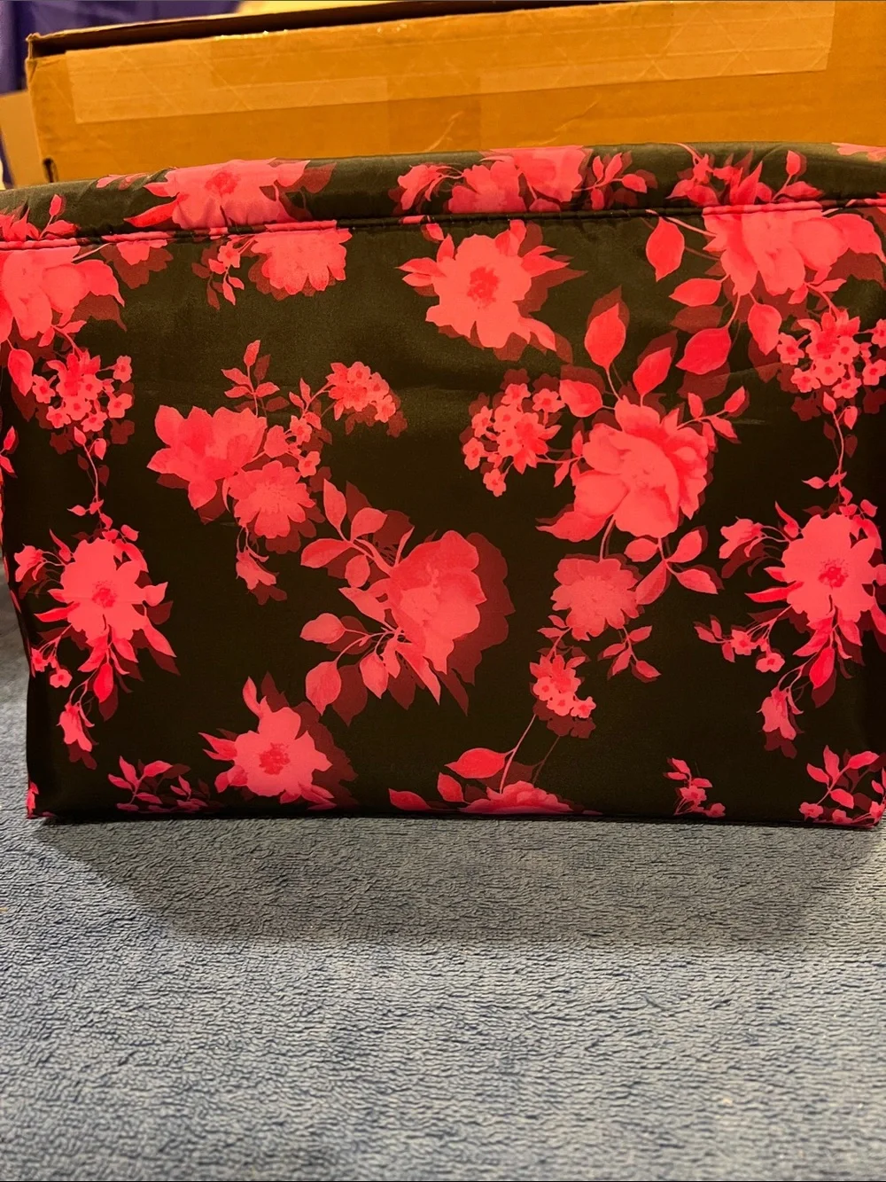 Nicole Miller Floral Cosmetic Bag in Black and Hot Pink